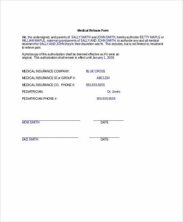 sample medical release forms