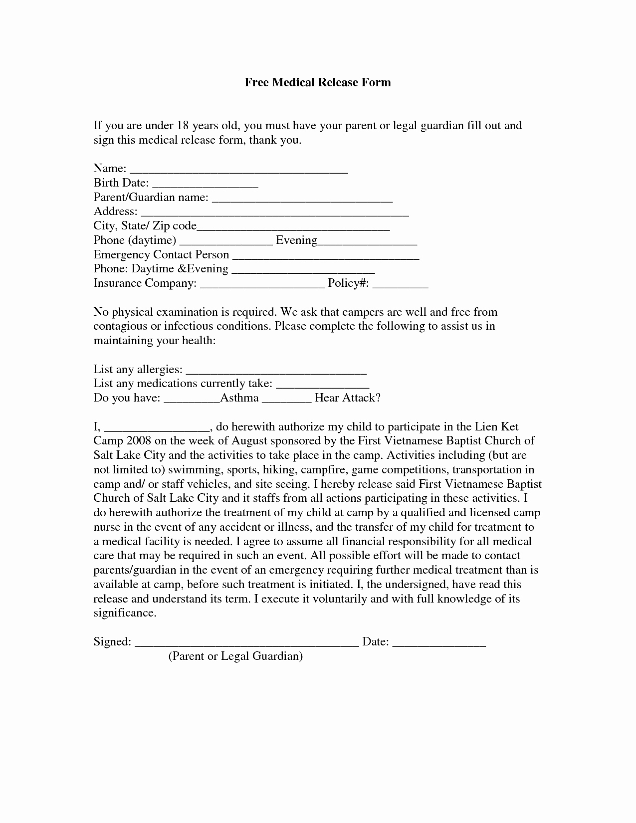 Template for Medical Release form Unique Template Printable Gallery Category Page 20