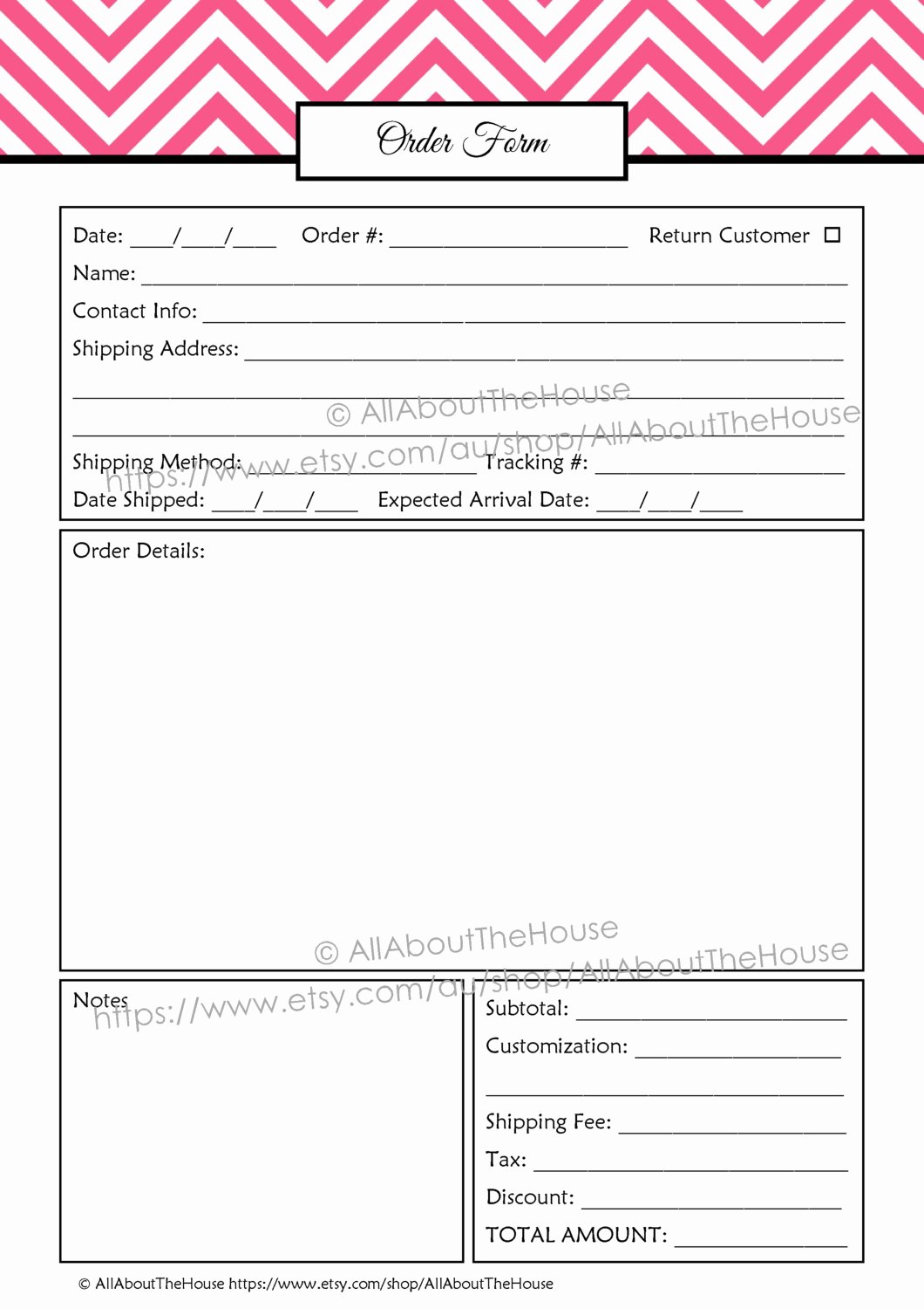 Template for order form Awesome order form Custom order form Printable Business Planner