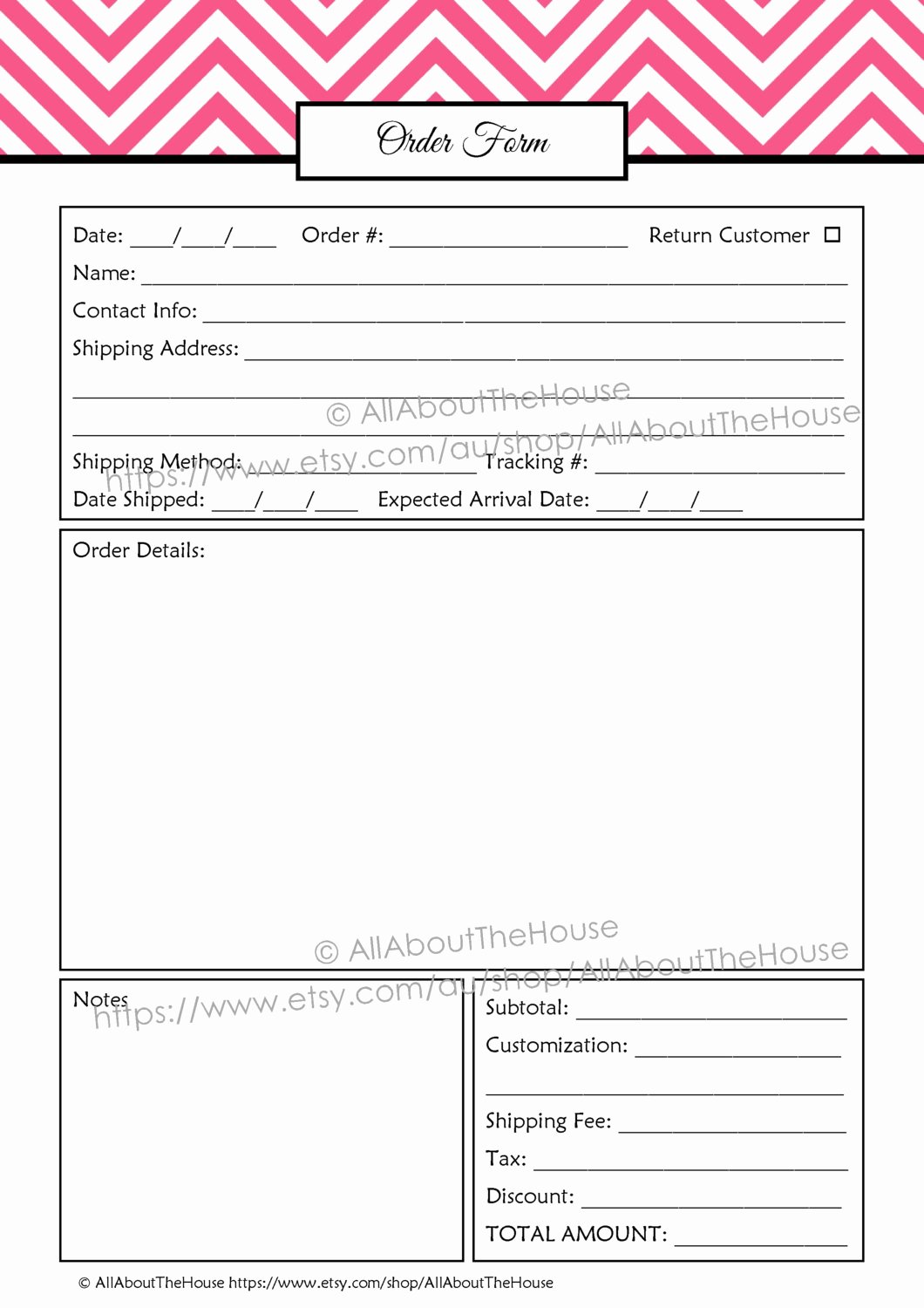 Template for order form Awesome order form Custom order form Printable Business Planner
