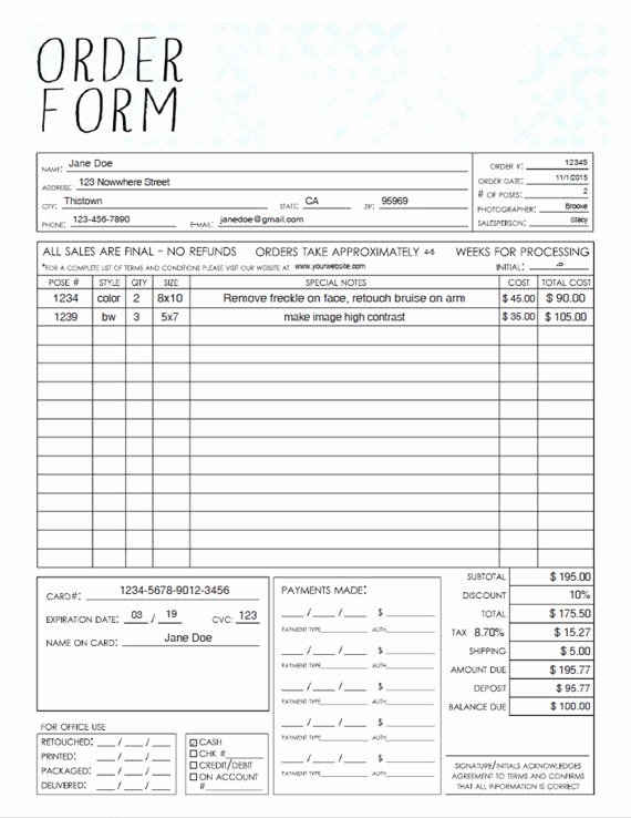 Template for order form Elegant Our General Photography order form is Great when Printed