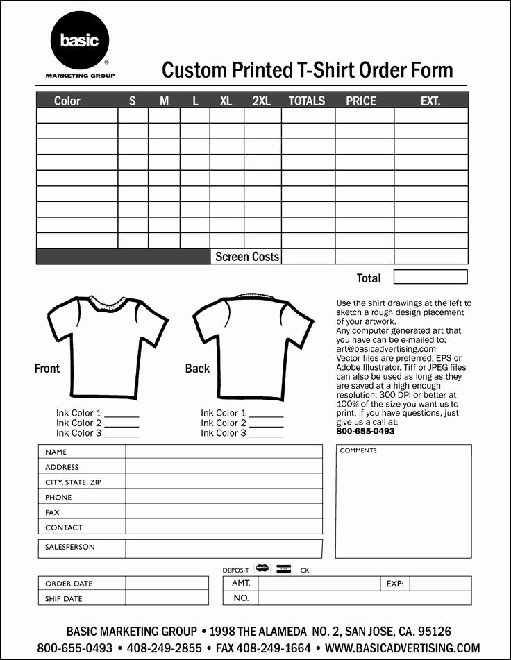 Template for order form Fresh T Shirt order form Template Excel