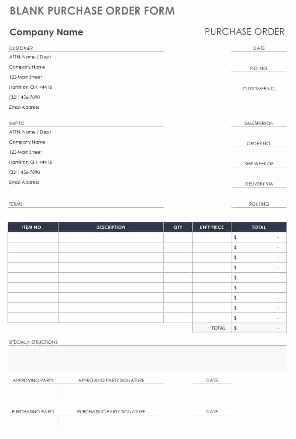 Template for order form Inspirational Free Purchase order Templates