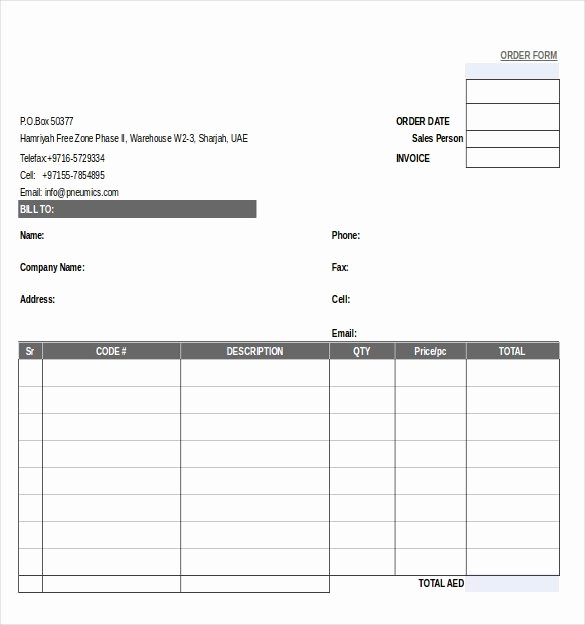 Template for order form Inspirational order form Template