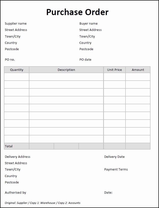 Template for order form Inspirational Purchase order Template