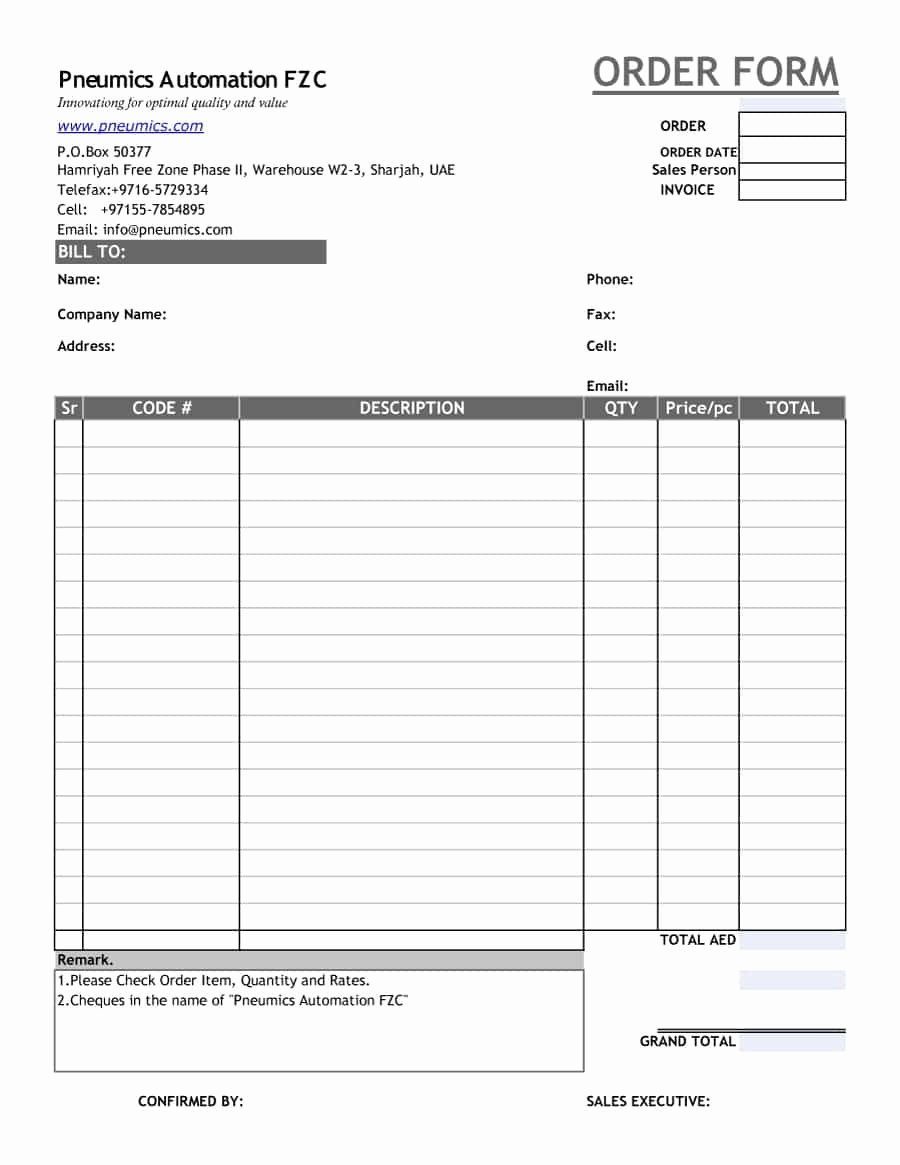 Template for order form Luxury Printable order forms Templates