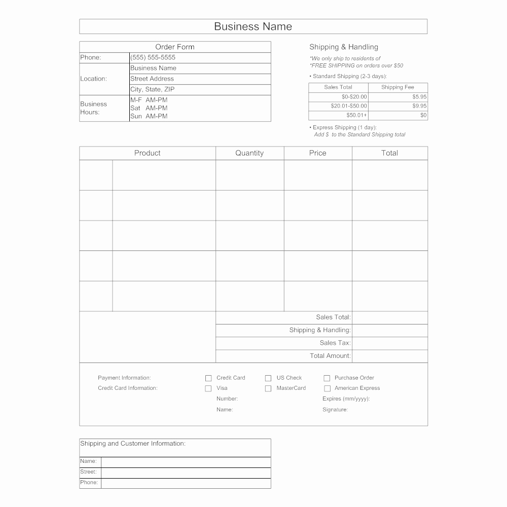 Template for order form Luxury Purchase order form Template