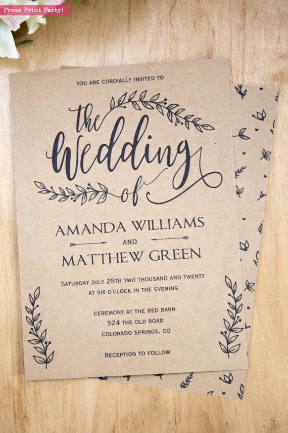 Template for Wedding Invitations Beautiful Rustic Wedding Invitation Printable Leaf Design &amp; Decor