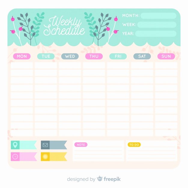 Template for Weekly Schedule Elegant Lovely Weekly Schedule Template with Floral Style Vector