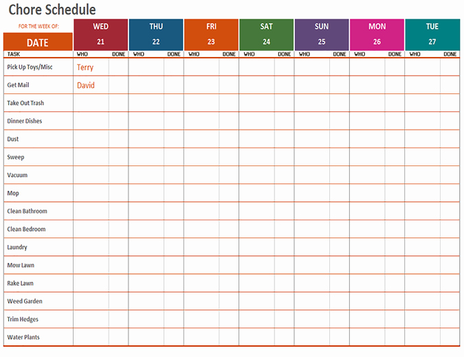 Template for Weekly Schedule Inspirational Weekly Chore Schedule