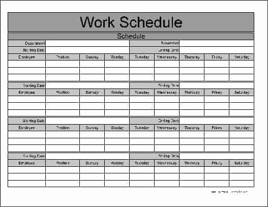 Template for Work Schedule Awesome Work Schedule Templates