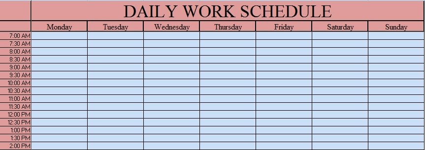 Template for Work Schedule Elegant Download Daily Work Schedule Excel Template Exceldatapro