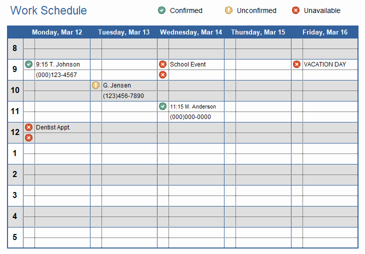 Template for Work Schedule Fresh Work Schedule Template for Excel