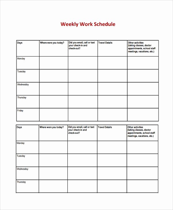 Template for Work Schedule Inspirational Sample Weekly Work Schedule Template 8 Free Documents