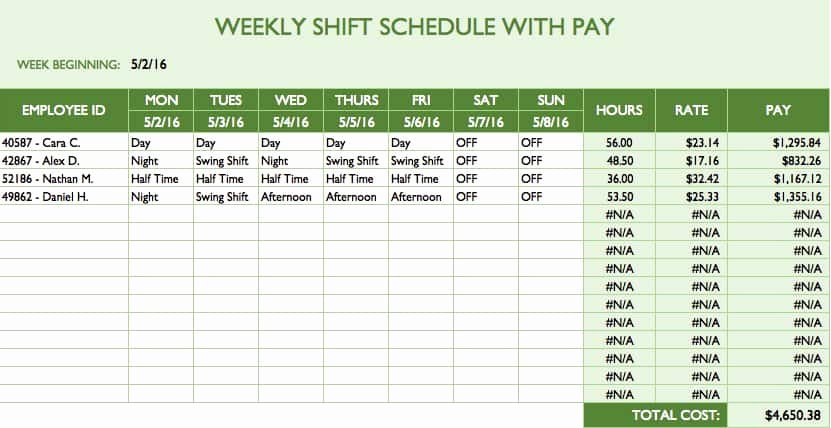 free work schedule templates word and excel
