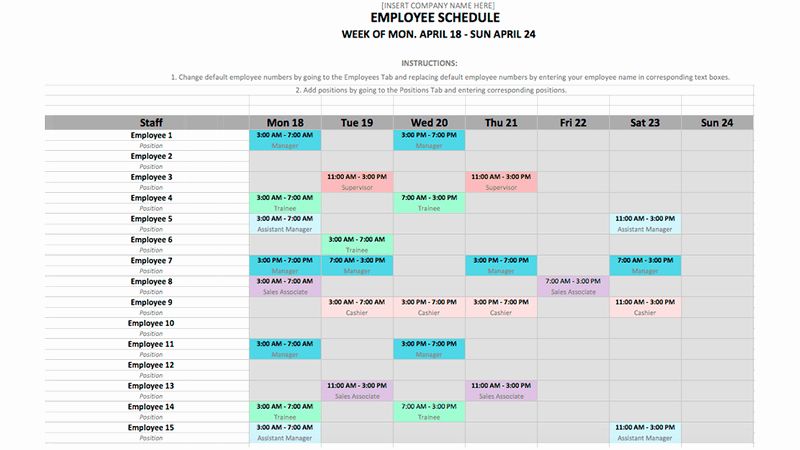 Template for Work Schedule Unique Employee Schedule Template In Excel and Word format