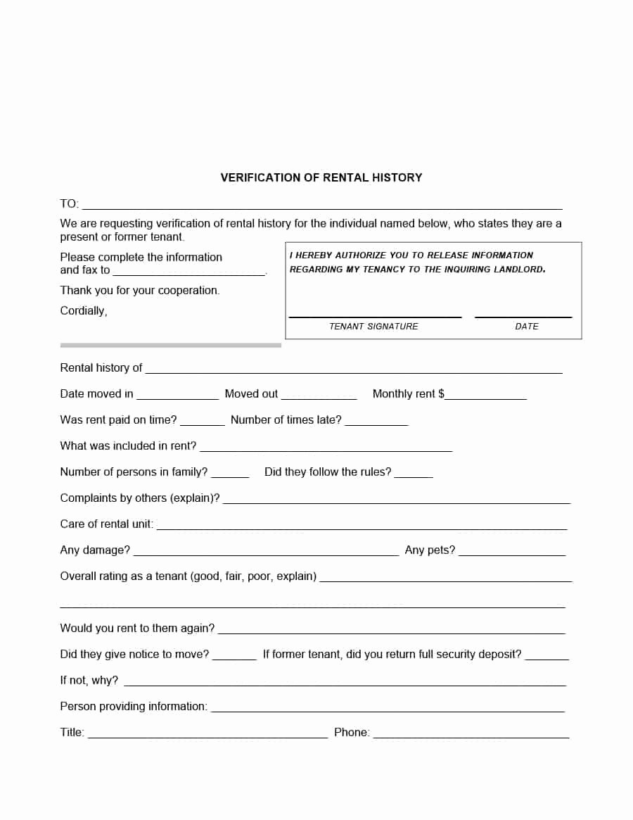 Tenant Information form Template Awesome 29 Rental Verification forms for Landlord or Tenant