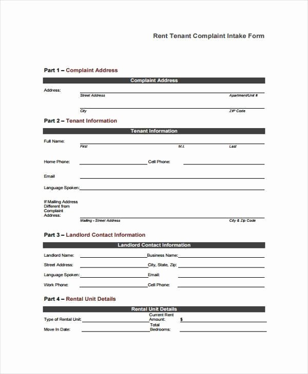 Tenant Information form Template Beautiful Free 8 Sample Tenant Plaint forms In Pdf