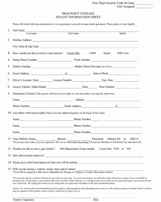 Tenant Information form Template Fresh Best S Of Renter Information form Tenant