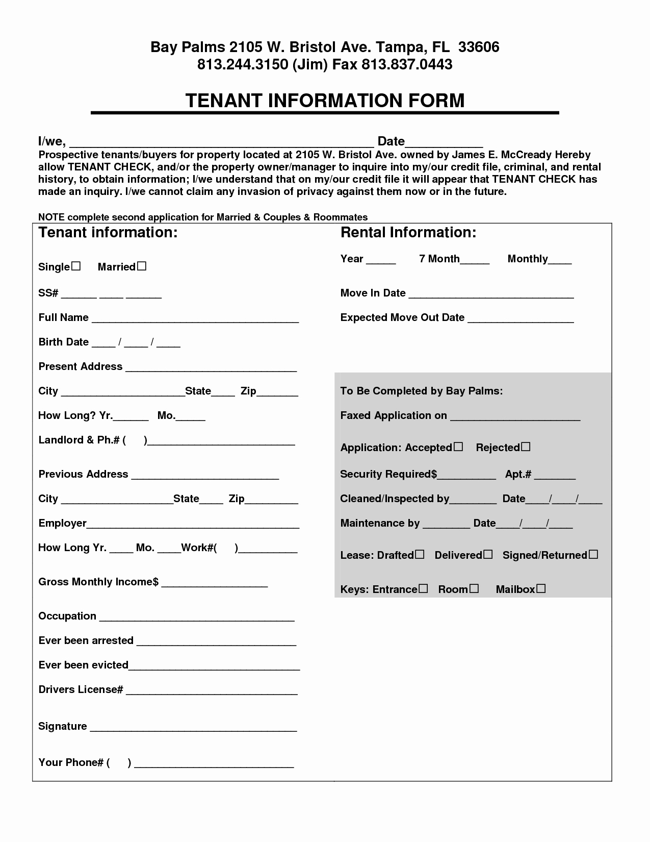 Tenant Information form Template Inspirational Best S Of Renter Information form Tenant