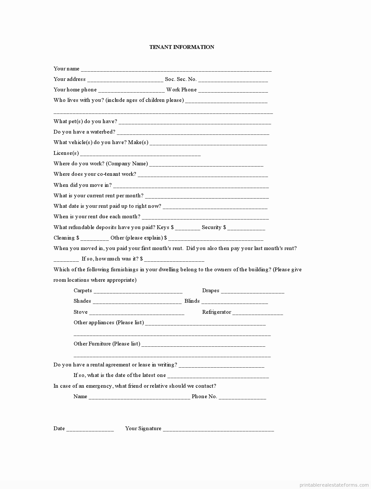 Tenant Information form Template New Printable Tenant Information Template 2015