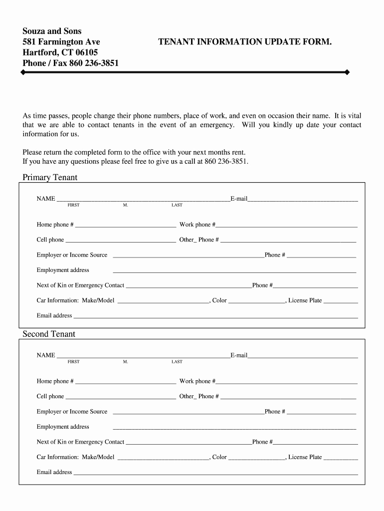 Tenant Information Sheet Template Lovely Tenant Information form Fill Line Printable Fillable
