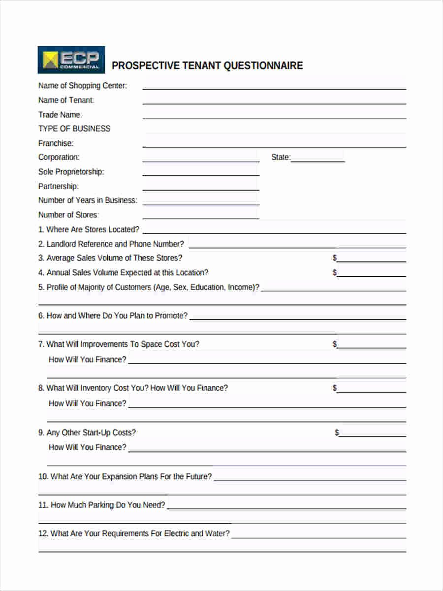 Tenant Information Sheet Template Unique Free 8 Sample Tenant Questionnaire forms In Word