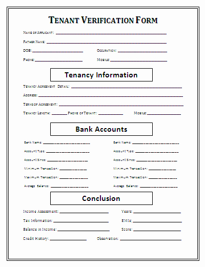 Tenant Information Sheet Template Unique Rental Verification form