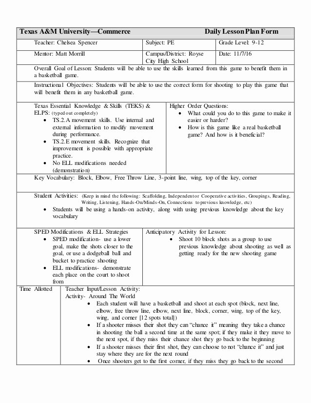 Texas Lesson Plans Template Beautiful Basketball Lesson Plan