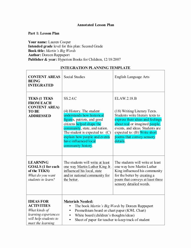 Texas Lesson Plans Template Inspirational Annotated Lesson Plan