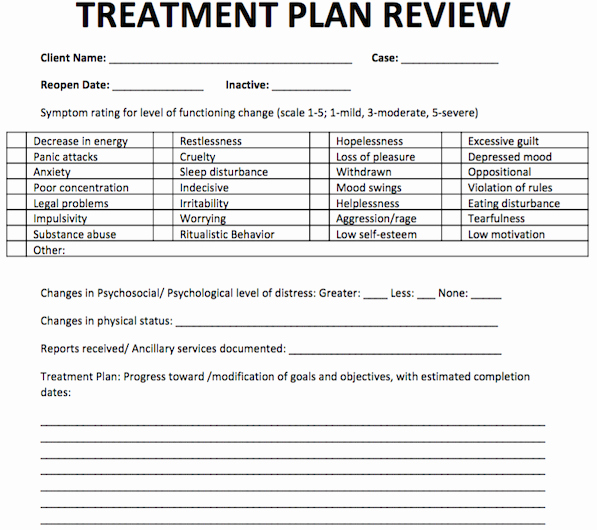 Therapist Treatment Plan Template Elegant Treatment Plan Review