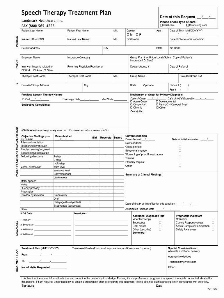 Therapist Treatment Plan Template Luxury Speech therapy Treatment Plan Fill Line Printable