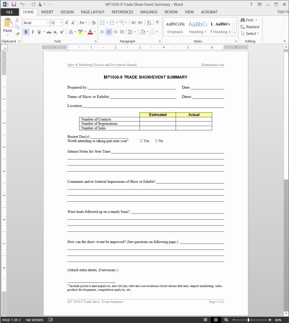 Trade Show Lead form Template Inspirational Trade Show event Summary Template