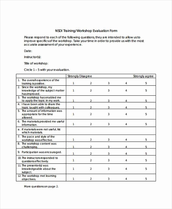 Training Evaluation form Template Best Of Free 8 Training Evaluation form Samples In Sample