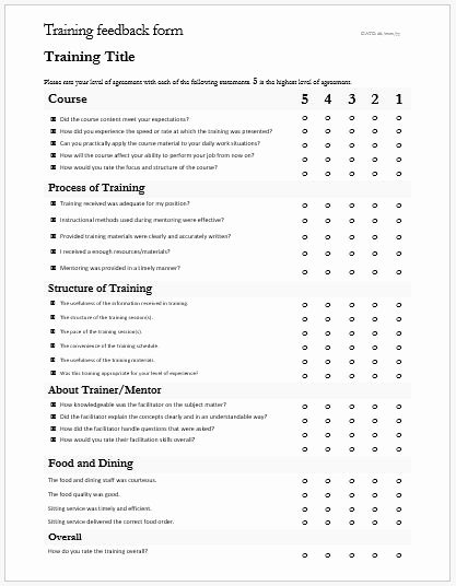 Training Evaluation form Template Best Of Training Feedback &amp; Evaluation forms for Ms Word