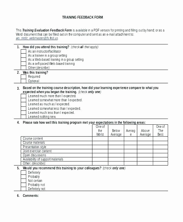 Training Evaluation form Template Fresh Sample Training Evaluation form – Pdgroup