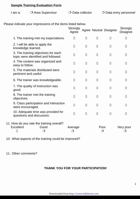 Training Evaluation form Template Inspirational Sample Training Evaluation form