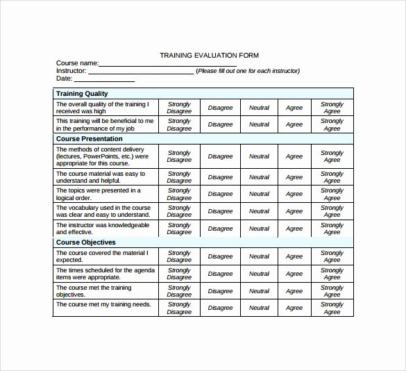 Training Evaluation form Template New Evaluation form for A Training Program Intturbabit