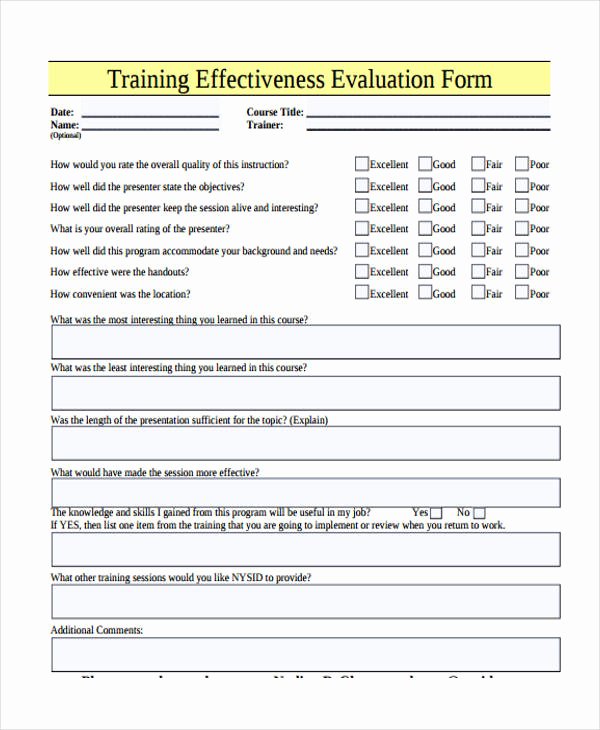 Training Evaluation form Template New Free 26 Printable Training Evaluation forms In Pdf