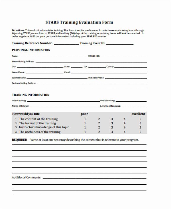 Training Evaluation form Template New Free 32 Free event Evaluation forms