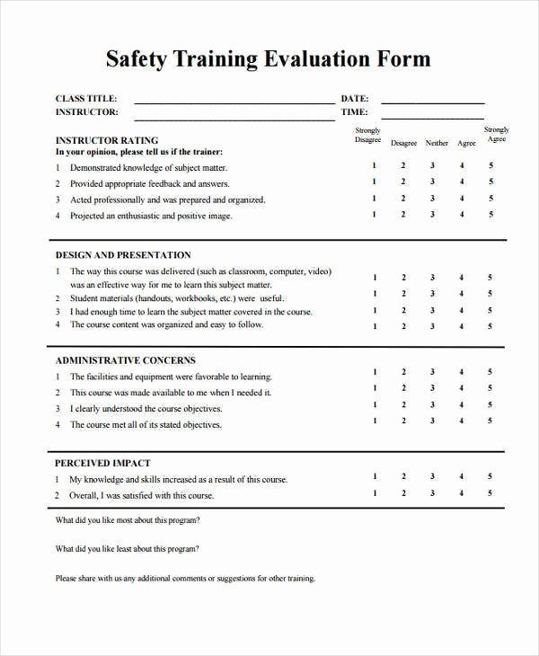 Training Evaluation form Template Unique Free 8 Training Evaluation form Samples In Sample