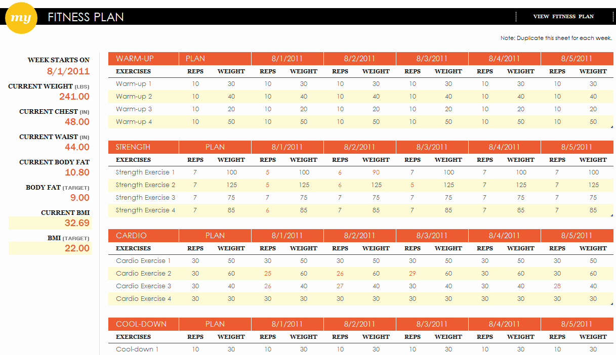 Training Plan Template Excel Fresh Fitness Plan Excel Template