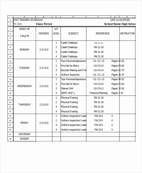 Training Schedule Template Excel Fresh 13 Sample Excel Schedule Templates Free Example