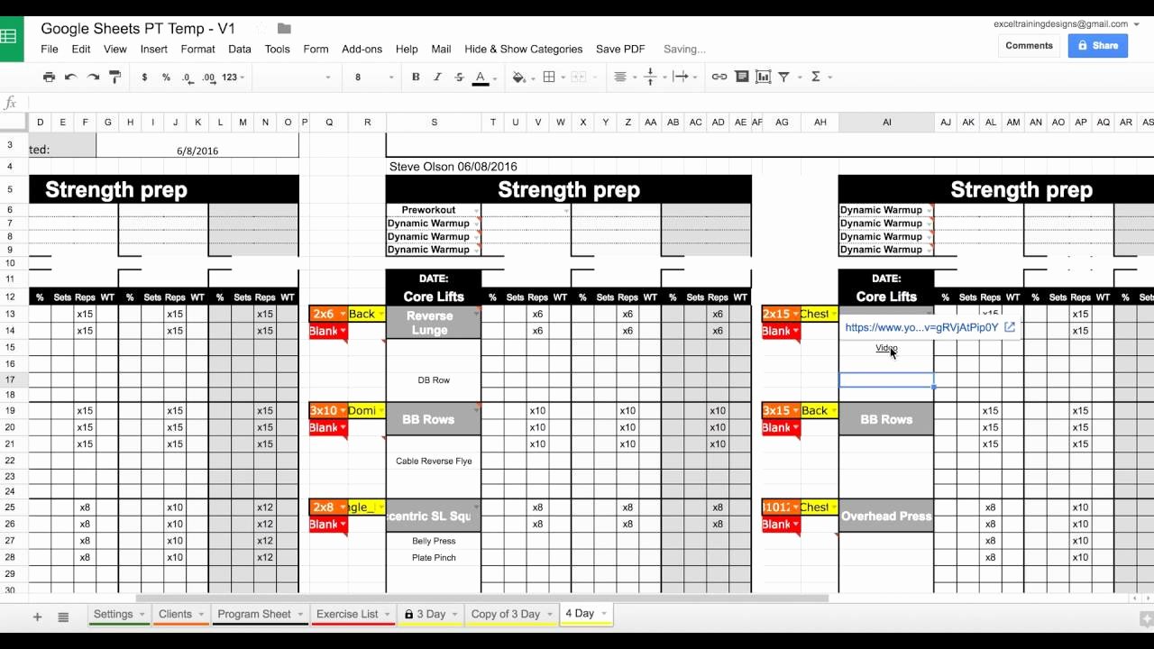 Training Schedule Template Excel Fresh Setting Up Your Google Sheets Personal Training Template