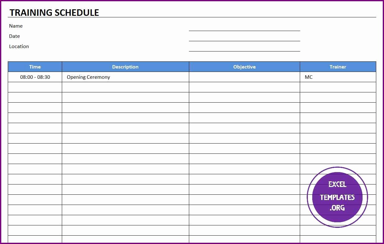 Training Schedule Template Excel Fresh Training Schedule Template Excel Templates