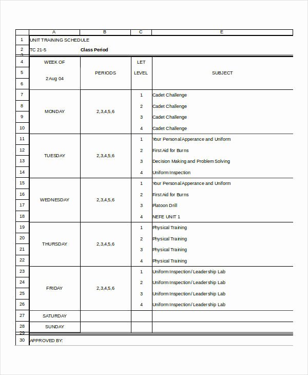 Training Schedule Template Excel Lovely Excel Weekly Schedule Templates 8 Free Excel Documents