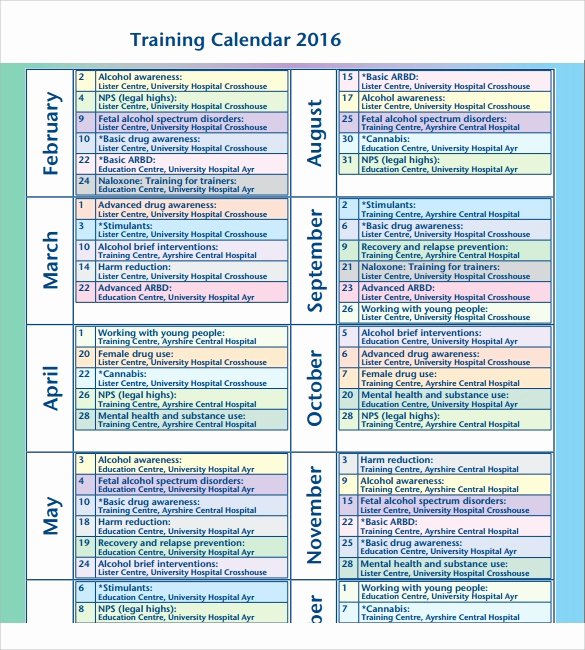 Training Schedule Template Excel Unique Free 21 Sample Training Calendar Templates In Google Docs