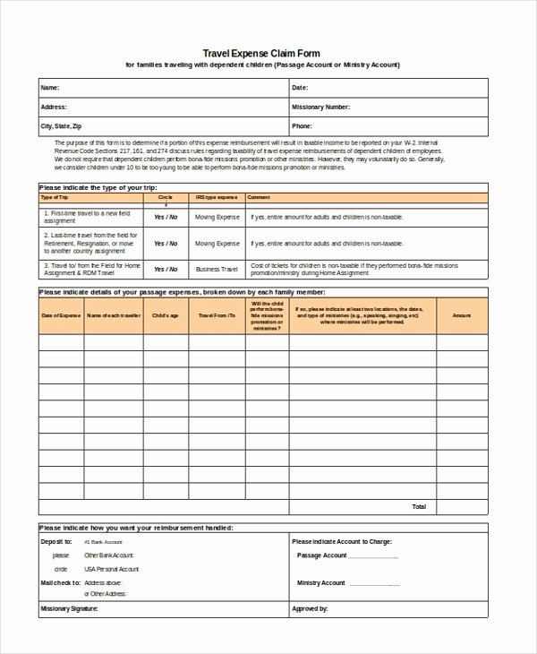 Travel Expense form Template Inspirational Free 11 Sample Travel Expense Claim forms In Word
