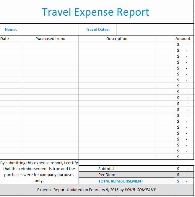 Travel Expense form Template New Travel Expense Report Template [free Download]