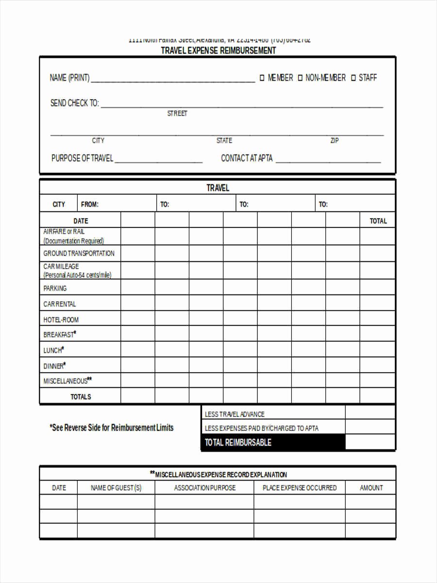 Travel Expense form Template Unique Free 6 Sample Travel Reimbursement forms In Word